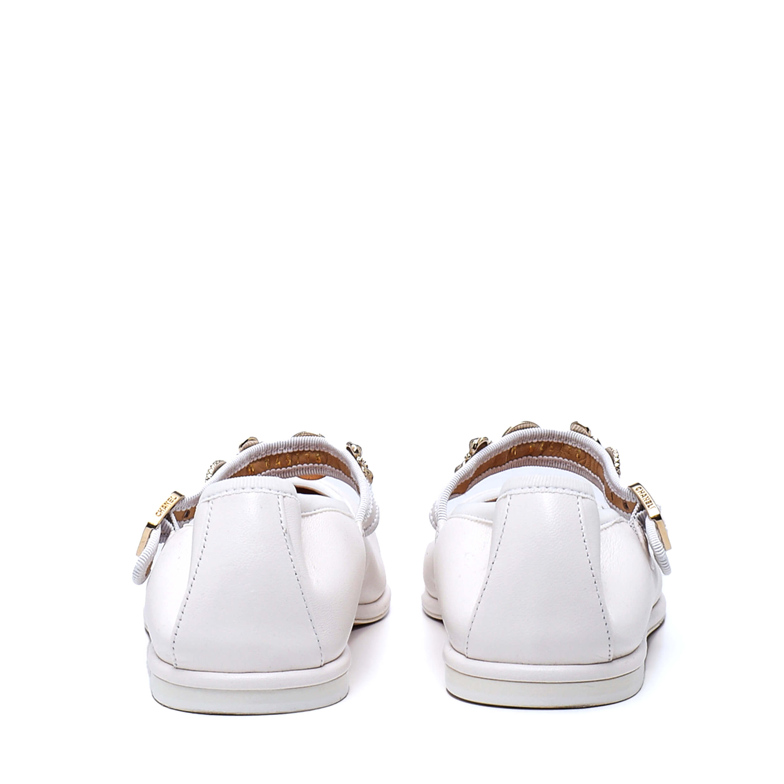 Chanel - Metiers White Leather Mary Jane Flats Shoes / 40 